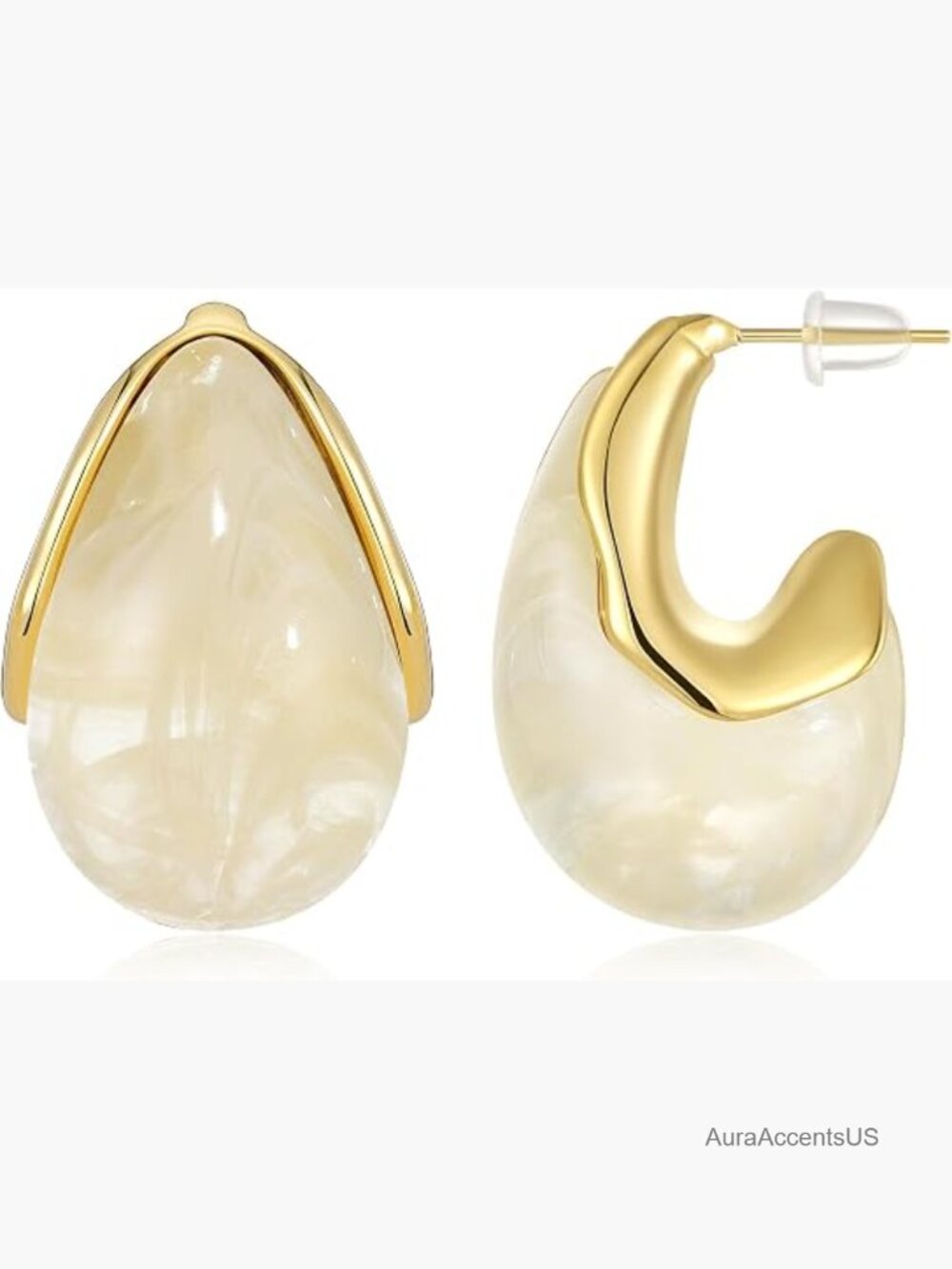Chunky Resin Hoop Drop Earrings Hypoallergenic Gold Plated